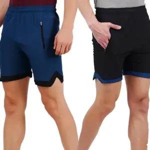 Men Regular Solid Cotton Short (Shorts Men Sports Blue&Black_XL_bz)