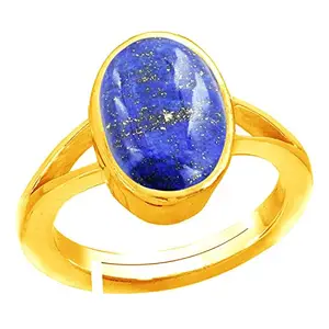 SIDHARTH GEMS 7.25 Ratti /6.25 Carat Lapis Lazuli Ring Natural Lapiz Ring Gold Plated Original Lab Certified Blue Lapis Unheated Precious Stone Adjustable Ring Size
