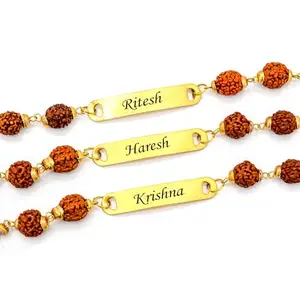 AJANTA ROYAL Personalized Name Rudraksha Bracelet Rakhi, Gold-Plated, Traditional Spiritual Gift for Brother on Rakshabandhan : RKB-08 (Rakhi-3)