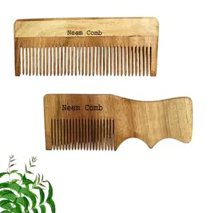 Arooman™ Neem Wood Hair Comb,Comb for unisex, Pack_2, Color- Brown