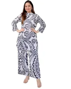 EthnoGlam's Multicolor Cotton Co-Ord Kurta Pant Set: Buttoned Collar-Neck Top with Elasticated Waist Pant & 3/4th Sleeves for Women and Teenage Girls | Coord Set for Women and Teenage Girls