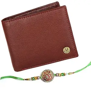 WildHorn Men's Leather Wallet, and Rakhi Combo Set for Brother (Maroon)