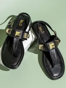 Inc.5 Women Black Embellished T-Strap Flats