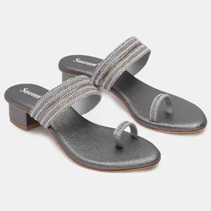 Women's Stylish Floral Flip-Flops | Comfortable Slippers with Cusion soft botom Sole TPC | Block heel Synthetic materials (Grey, UK Footwear Size System, Adult, Women, Numeric, Medium, 4)