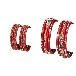 Somil Glass Bangle Combo | Bangles Set For Women | Suitable For Party, Puja & Daily Look, Pack Of 14, Radium, Red -P388