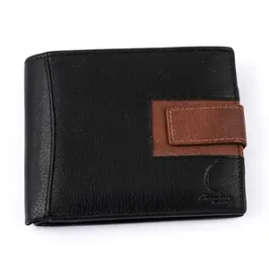 Chandair Bi-fold Men's Wallet Brown Strip & Black Stitching, with Button Snap Closure, RFID Blocking Men's Wallet.