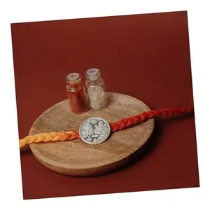 rakva 999 Sterling Silver Laxmi Ganesh Coin Rakhi for Brother | Rakhi with Roli Tilak, Gift Wrap Box & Silver Authenticity Certificate