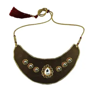 MAYA FASHION Multi Colour Kundun Stud Velvet Necklace Elegant Necklace for Girls & Women | Wedding | Festival All Occasions (Sku-nec6043)