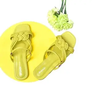 drunch Women's Mimosa Flats Sandal For Girls & Women || Women's Open Toe Sandal For Party Comfortable Flat (Lime, 2)