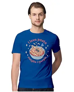 ALLEN BLACK Men's Regular Fit T-Shirt I Love Pasta & Maybe Three People 100% Cotton T-Shirt Royal Blue_LVEPASTAT-Royal Blue S Men Round_
