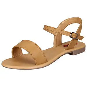 1 WALK Comfortable Women-Flats/Fashion Sandals/Casual Footwear/Lighted and belted flip flop sandals/Color-Tan/Size-3-UK/Synthetic Leather/MP-S202A-36