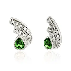 Mahi Rhodium Plated Green Drop Peacock Feather Earrings Made with Swarovski Elements for Women ER1194106RGre