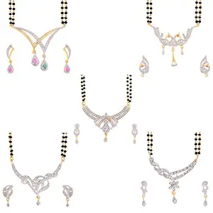 KENNICE Gold Plated Precious Collection American Diamond Mangalsutra With Earrings For Women - Combo