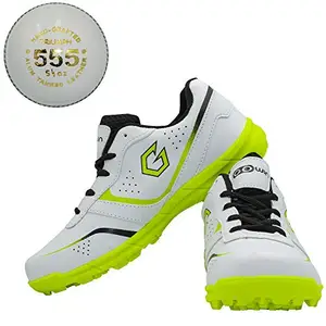 Gowin Academy White/Green Cricket Shoes Size-3 with TR-555-W Cricket Leather Ball Alum Tanned White