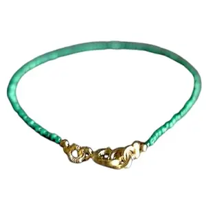 LKBEADS Gold Plated Bracelet with Green Smooth Malachite Beads – Round 2mm – 7 inch Adjustable – For Men & Women|LK_STACK_04564