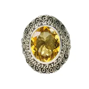 Citrine Gemstone Ring, 925 Sterling Silver
