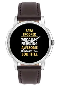 BIGOWL Wrist Watch for Men - para Trooper Because Freaking Awesome is Not and Official Job Title | Gift for para Trooper - Analog Men's and Boy's Unique Quartz Leather Band Round Designer dial Watch