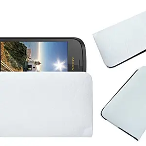 ACM Rich Leather Soft Case Compatible with Maxx Genx Droid 7 Mobile Handpouch Cover Carry White