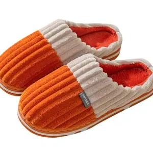 Bedroom Slippers for Women Men Couples Stylish Warm Fuzzy Slippers (orange/white, 6)
