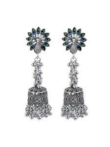 Efulgenz Peacock Feather Metal Beaded Charms Peacock Earrings Set