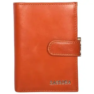 Sassora Premium Leather Snap Closure RFID Ladies Purse Wallet (Orange)