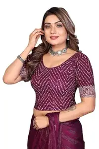 SANMATI CREATION Sanmati Stylish Lycra Roundneck Stretchable Blouse for Women | Short Sleeve Non-Padded Pullover | Lycra Saree Top | Round Neck