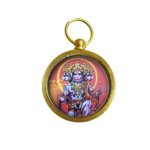 OM POOJA SHOP Panchmukhi Hanuman Yantra Pendant in Brass – Sacred Protection, Courage & Devotion Symbol for all day Wear or Gifting – 26mm Spiritual Talisman with Glass Cover