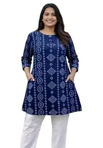 Women's Floral Print Tunic, 3/4 Sleeve, A-Line Kurta, Rayon