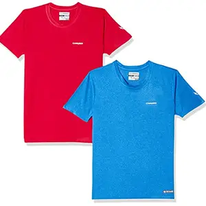 Charged Brisk-002 Melange Round Neck Sports T-Shirt Scuba Size Small And Charged Pulse-006 Checker Knitt Round Neck Sports T-Shirt Red Size Small