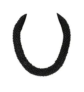 Tibetan round Glass bead Stiched work With cotton cord Ethnic Fashion Choker Necklace for Girls and Women (Length 20 inch)