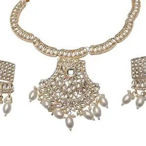 Navkar Art & Creation New Traditional Stones & Beads Multistrand Beaded Kundan Choker Necklace Earring For Women (White)