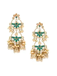 Yellow Chimes Chandbali Earrings for Women Gold Plated Traditional Earrings Green Kundan Studded Long Chand bali Earrings for Women and Girls