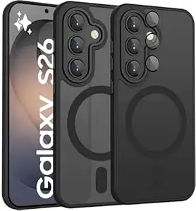 Elzzi Magnetic for Samsung S26 Case, Upgraded [Full Camera Protection] [Compatible with Magsafe] [Translucent Matte] Shockproof Protective Phone Case for Men & Women - Black