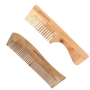 OROSSENTIALS Wooden Comb set handle and 2 in One Wooden Comb | Hair Growth, Hairfall, Dandruff Control | Hair Straightening, Frizz Control | Comb for Men, Women