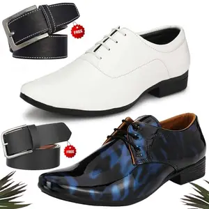 Trendy Formal Shoes/Party Shoes/ 2 Shoes Combo with Free 2 Belt for Men and Boys (BAZAAR9771_PV-LNG-101) Multicolor