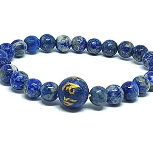 ASTROGHAR Natural Lapis Lazuli Tibetan Om Mani Padme Hum Mantra Engraved Stretch Bracelet Men & Women Reiki Healing & Crystal Healing