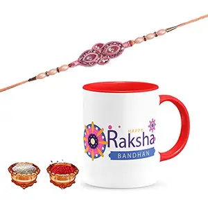 Manonita Rakhi Gift for Brother, bhaiya bhabhi, Gift Set (Rakshabandhan Mug, Roli,Chawal) REDMUG-9-BF