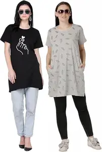 Women's Printed Round Neck T-Shirt () RG-HRT-Black-Leaf-Allover-Grey-M