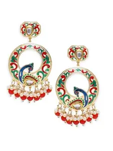 OOMPH Jewellery Red Meenakari Large Chandbali - Peacock Design for Women & Girls Stylish Latest (R-EHC213_Z)- For Women & Girls Stylish Latest