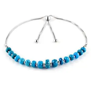RRJEWELZ Turquoise Rondelle Beaded Bracelet – Faceted 3-4.5mm Blue Stones with Silver Lock – 7 Inch Adjustable link Bracelet for Men & Women|LCBR_RR_06481