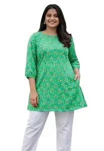 Women's Floral Print Tunic, 3/4 Sleeve, A-Line Kurta, Rayon