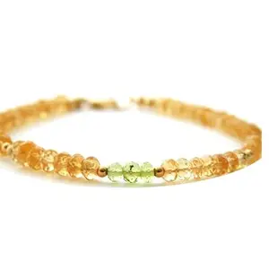 LKBEADS Citrine & Peridot bracelet with Gold clasp - 3.5mm Rondelle beads- Faceted Cut -7 Inch Bracelet– Healing, Fashion, Gift, Spiritual, Yoga|LK_STACK_07368