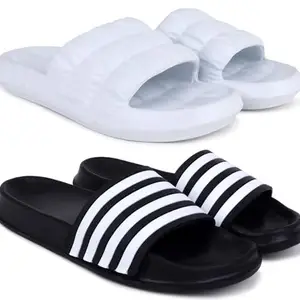 Pampy Angel Combo Pack of 2 Slipper/Flip Flops/Slides/Clogs/Sandals with Adjustable Back Strap for Men,(Box-White,4Line-Black),7 (UK/India)