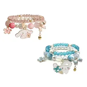 INENIMARTJ Matching Bracelets Set Crystal Beads Bracelet Cute Cartoon Elastic Beaded Pearl Bracelets Jewelry for Women Bff Friendship, adjustable, Crystal, no gemstone