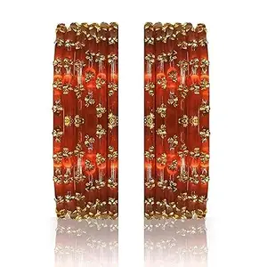 Crown Export Glass Bangles Set For Women & Girls | Stylish & Glossy Finished Glass Bangles | Zircon Stone Women's Bangles | Daily Use/Office/Wedding Bangles (ORANGE, 2.8 Inches)