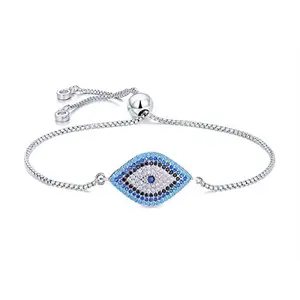 ZIVOM® Silver Blue Evil Eye Nazariya Lucky Cubic Zirconia American Diamond Bracelet
