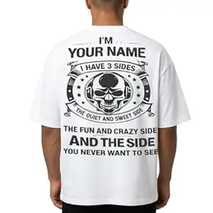 Crafted Signature Back Print Pure Cotton Graphic Print Round Neck Half Sleeves Fit Unisex T-Shirt Featuring Viking Warrior Design “Never Underestimate The Power Your Name”(BKP-01-TS-3 Side)