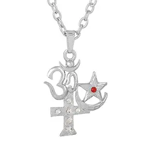 morir Silver Plated CZ All Religion Secular India Chain Pendant Necklace Jewellery for Men and Women