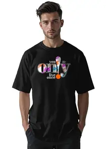 Peppyzone Men's Stylish Printed Oversized Tshirt for Men (S, Black3)