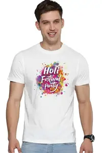 ENCIGER Men's Vibrant Holi Splash Tee - Soft Cotton Indian Festival Celebration T-Shirt, XX-Large White